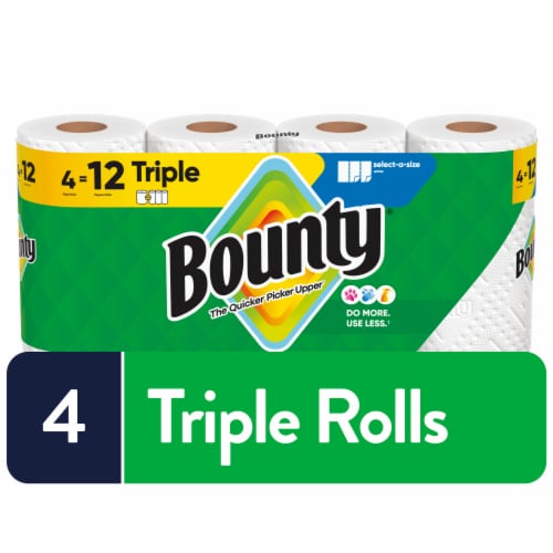 Bounty Paper Towels Select-A-Size White, 4 Triple Rolls, 123 Sheets Per Roll Perspective: front
