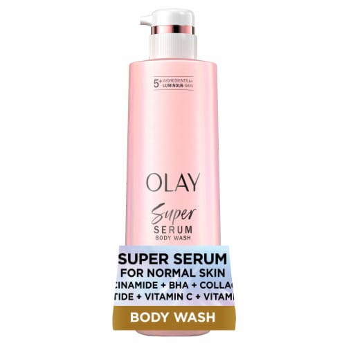Olay Super Serum Body Wash for Normal Skin, 18.5 fl oz, Serum Complex for Luminous Skin Perspective: front