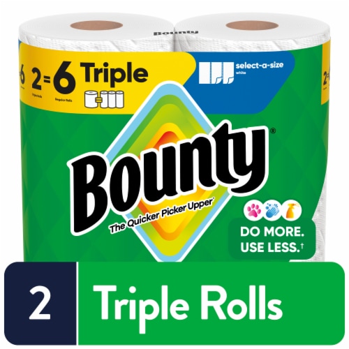 Bounty Paper Towels Select-A-Size White, 2 Triple Rolls, 123 Sheets Per Roll Perspective: front