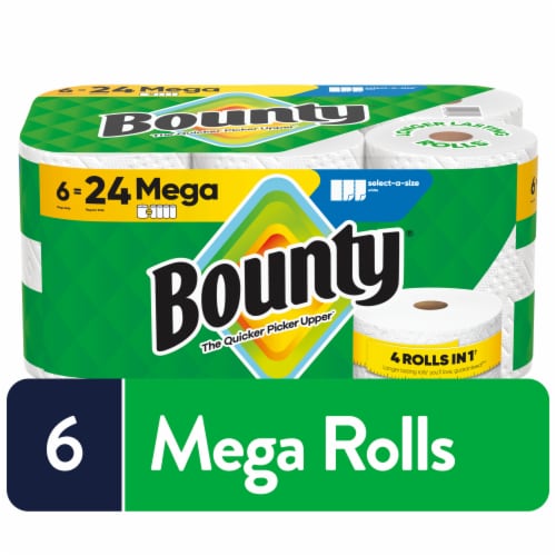Bounty Paper Towels Select-A-Size White, 6 Mega Rolls, 164 Sheets Per Roll Perspective: front