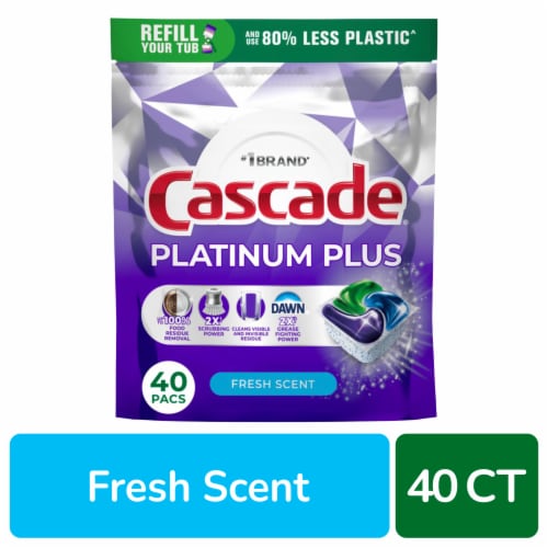 Cascade® Platinum Plus Auto Dishwashing Pouch Fresh Scent Perspective: front