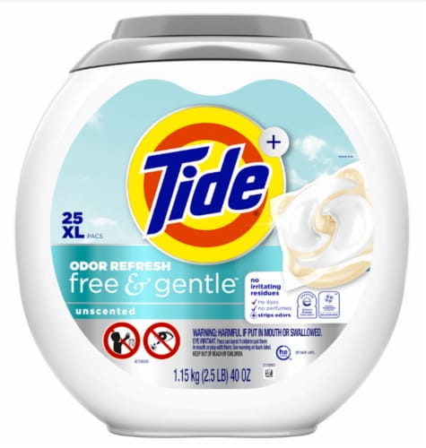 Tide® Free & Gentle™ Odor Refresh Unscented Mega Laundry Detergent Pods Perspective: front