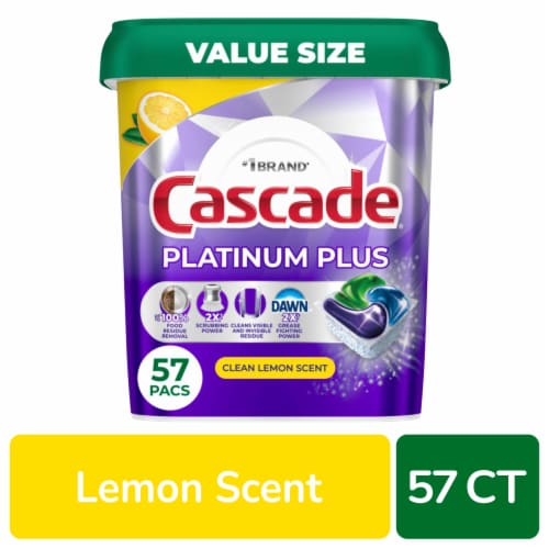 Cascade® Platinum Plus Clean LemonScent With Dawn Dishwasher Pods Perspective: front