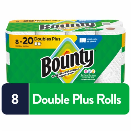 Bounty Paper Towels Select-A-Size White, 8 Double Plus Rolls, 103 Sheets Per Roll Perspective: front