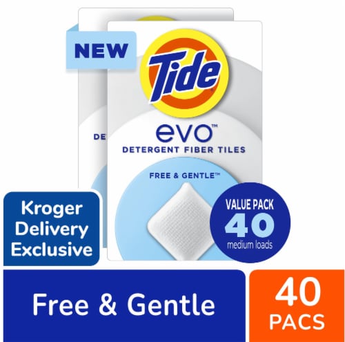 Tide Evo Free & Gentle Fragrance-Free Laundry Detergent Tile Sheets Perspective: front