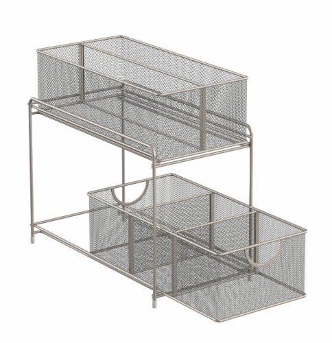 2 Tier Mesh Slide Out Organizer With Dividers - Satin Nickel Perspective: front