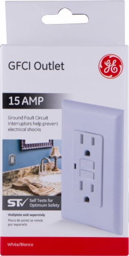 GE 15 AMP GFCI Outlet - White Perspective: front