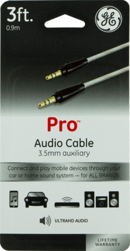 GE Pro 3.5mm Auxiliary Audio Cable - Gray Perspective: front
