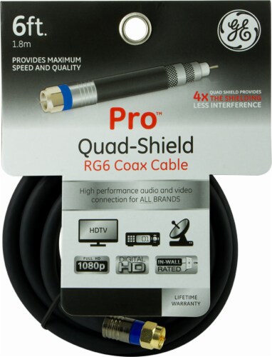 GE Pro Quad-Shield RG6 Coax Cable - Black Perspective: front