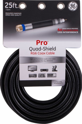 GE Pro Quad-Shield RG6 Coax Cable - Black Perspective: front