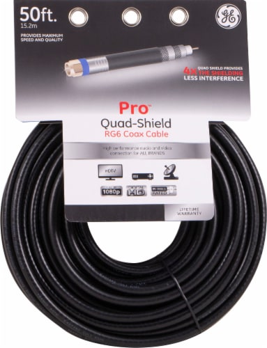 GE Pro Quad-Shield RG6 Coax Cable - Black Perspective: front