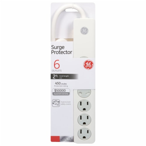 GE 6-Outlet Surge Protector - White Perspective: front