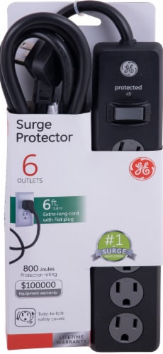 GE 6-Outlet Surge Protector - Black Perspective: front