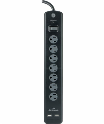 GE 7-Outlet Surge Protector - Black Perspective: front