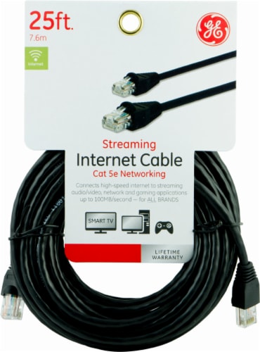 GE Streaming Internet Cat 5e Networking Cable - Black Perspective: front