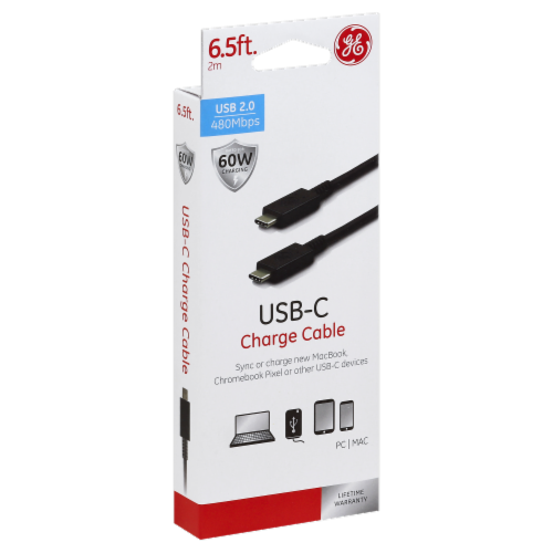 GE USB-C 2.0 Charge Cable - Black Perspective: front