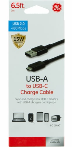 GE USB-A to USB-C Charge Cable - Black Perspective: front