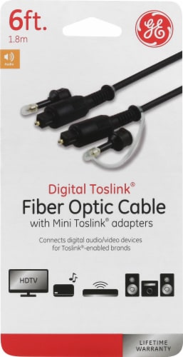 GE Digital Toslink Fiber Optic Cable with Mini Toslink Adapters - Black Perspective: front