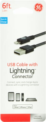 GE USB Cable with Lightning Connector - Black Perspective: front