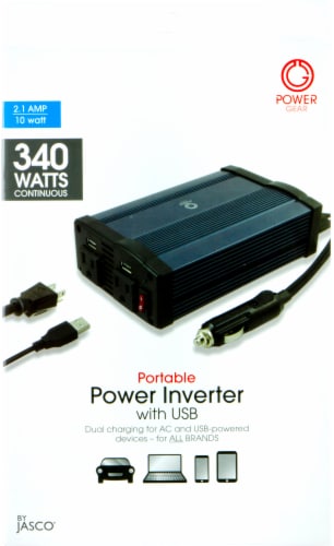 Jasco Power Gear 2.1-Amp Portable Power Inverter with USB - Black Perspective: front