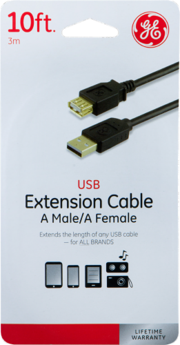 GE USB Extension Cable A Male and A Female - Black Perspective: front