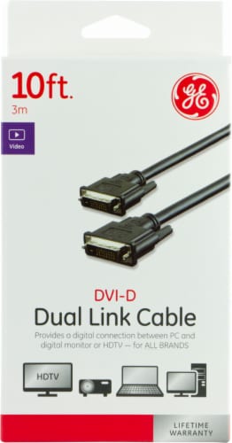 GE DVI-D Dual Link Cable - Black Perspective: front