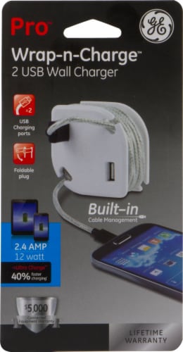 GE Pro Wrap-N-Charge USB Wall Charger Perspective: front