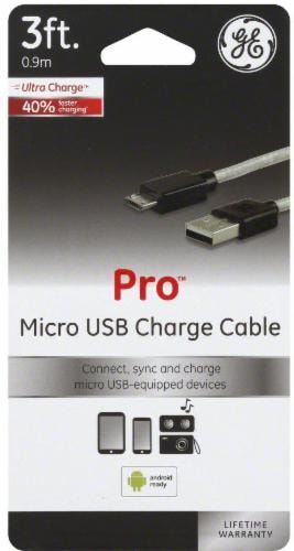 GE Pro Micro USB Charge Cable - White/Black Perspective: front