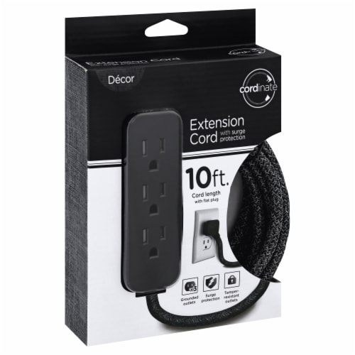 Jasco Cordinate Black Surge 3 Outlet Extension Cord Perspective: front