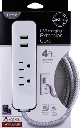 Jasco Cordinate White USB Charging Extension Cord Perspective: front