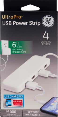 GE UltraPro USB Power Strip - White Perspective: front