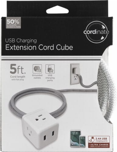 Cordinate USB Charging Extension Cord Cube Perspective: front