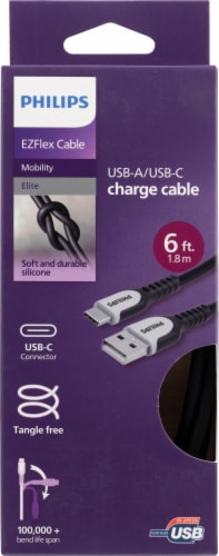 Philips USB-A to USB-C Cable Rugged Silicone Cable Perspective: front