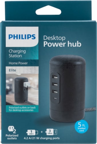 Philips 3 USB-A 1 USB-C 2 Outlet Desktop Charging Station With Cord Perspective: front