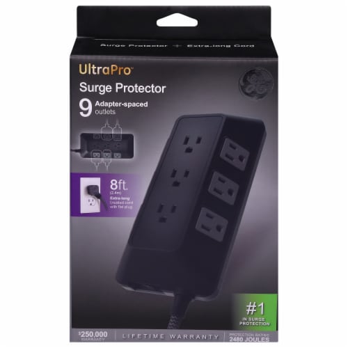 GE UltraPro™ 9-Outlet Surge Protector - Black Perspective: front