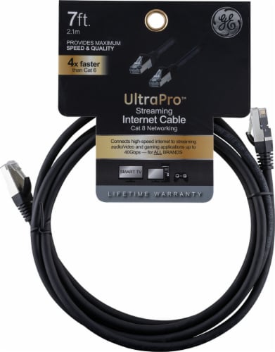 GE Cat8 Ethernet Cable, Flat, 7ft Perspective: front