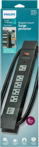 Philips 5 Outlet 2 USB-A Magnet Mounted 980J Surge Protector Perspective: front