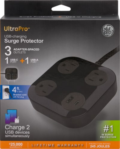 UltraPro™ USB-Charging Surge Protector - Black Perspective: front