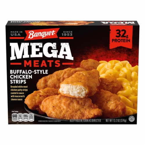 Banquet Mega Meats Boneless Buffalo Style Chicken Strips With Mac And Cheese Frozen Meal Perspective: front