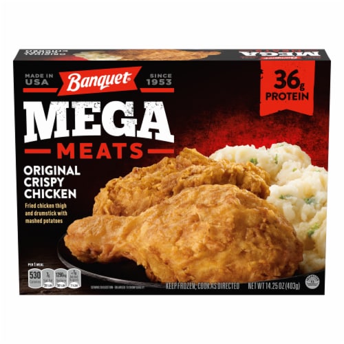 Banquet Mega Meats Original Crispy Chicken With Homestyle Mashed Potatoes Frozen Meal Perspective: front