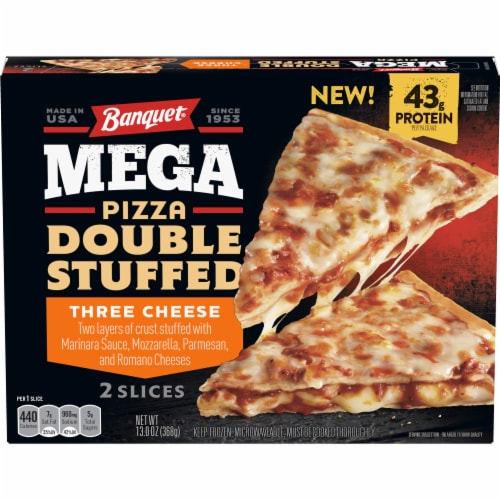 Banquet Mega Pizza Double Stuffed Three Cheese Frozen Pizza Slices Perspective: front