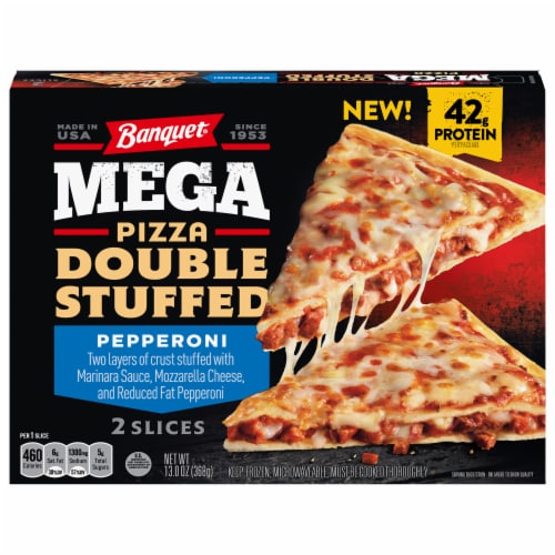 Banquet Mega Pizza Double Stuffed Pepperoni Frozen Pizza Slices Perspective: front