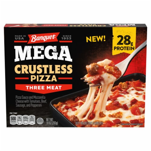 Banquet Mega Crustless Three Meat Pizza Frozen Meal Perspective: front