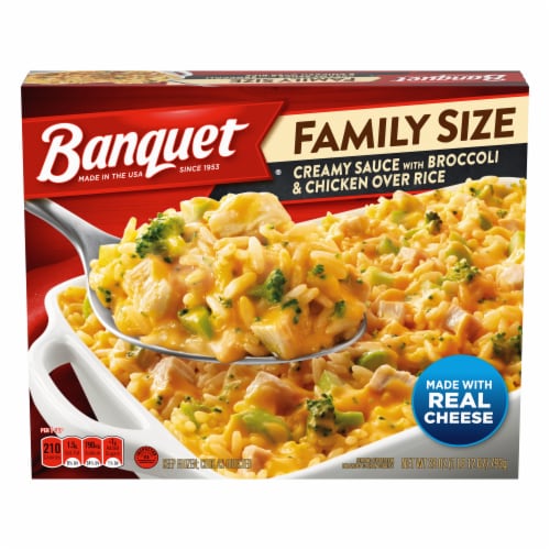 Banquet® Family Size Creamy Sauce with Broccoli and Chicken Over Rice Frozen Meal Perspective: front