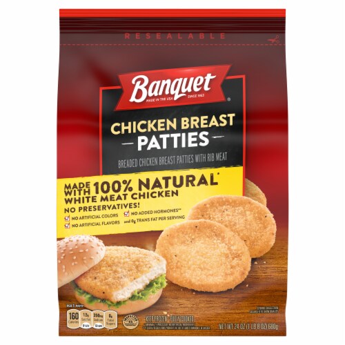 Banquet All Natural Frozen Fully Cooked Breaded Chicken Breast Patties ...