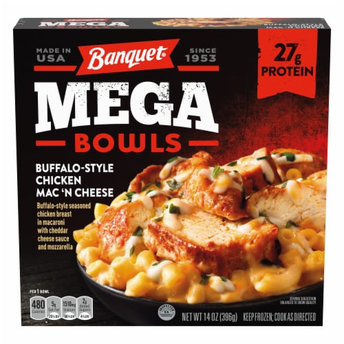 Banquet® Mega Bowls Buffalo-Style Chicken Mac 'n Cheese Frozen Meal Perspective: front