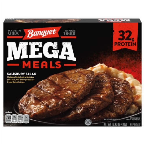 Banquet Mega Meal Salisbury Steak Frozen Meal Perspective: front