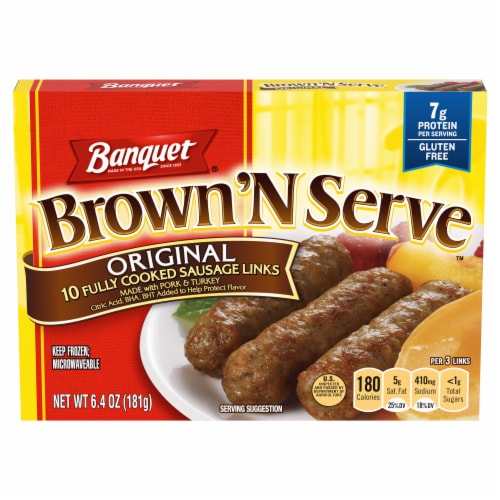 Banquet Brown 'n Serve Original Fully Cooked Sausage Links Frozen Meat Perspective: front