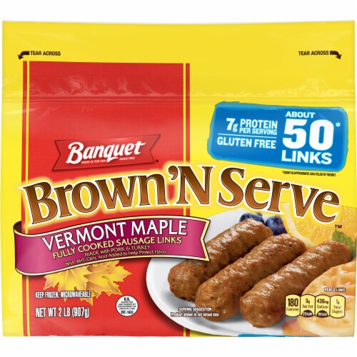 Banquet Brown 'n Serve Vermont Maple Fully Cooked Sausage Links Frozen Meat Perspective: front