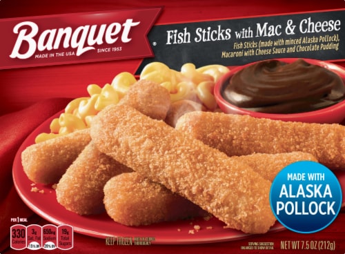 Banquet Fish Sticks With Mac & Cheese Frozen Meal Perspective: front